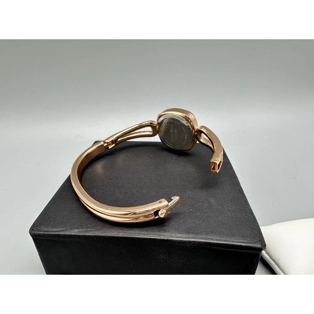 Rose Gold Ellen Tracy Ladies Halo Clamper Bangle Bracelet Watch New Battery